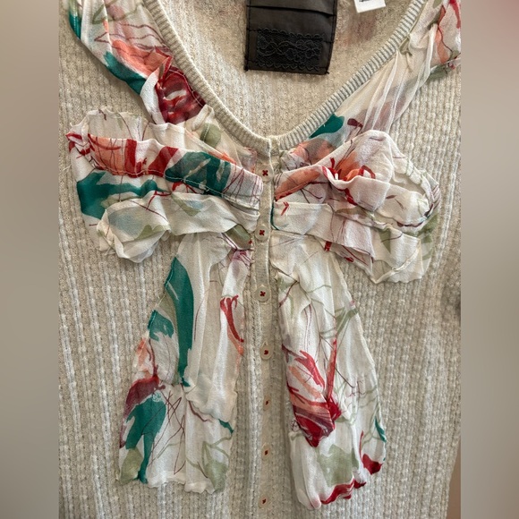 Anthropologie GUINEVERE Women's Bow Detail Fine Knit Button Cardigan Sweater Lrg - Picture 8 of 11